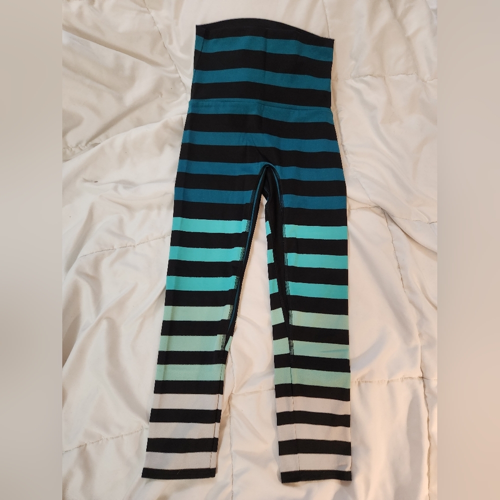 K-DEER Teal and Black Striped Leggings
